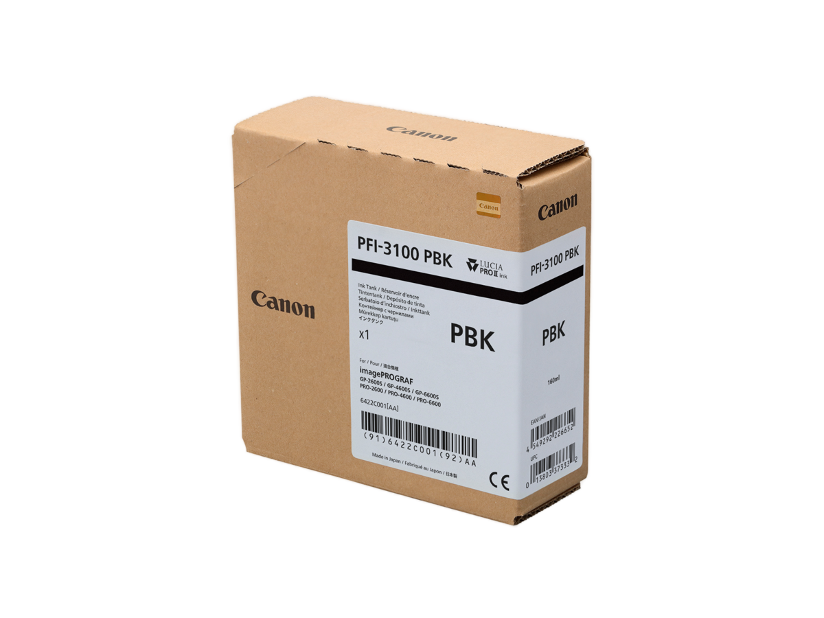 Cartucho de tinta Canon PFI-3100PBK Negro Photo - 160 ml.