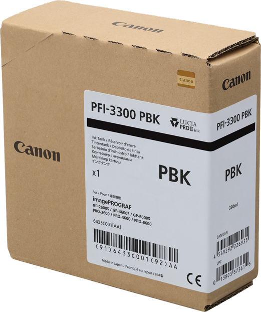 Cartucho de tinta Canon PFI-3300PBK Negro Photo - 330 ml.